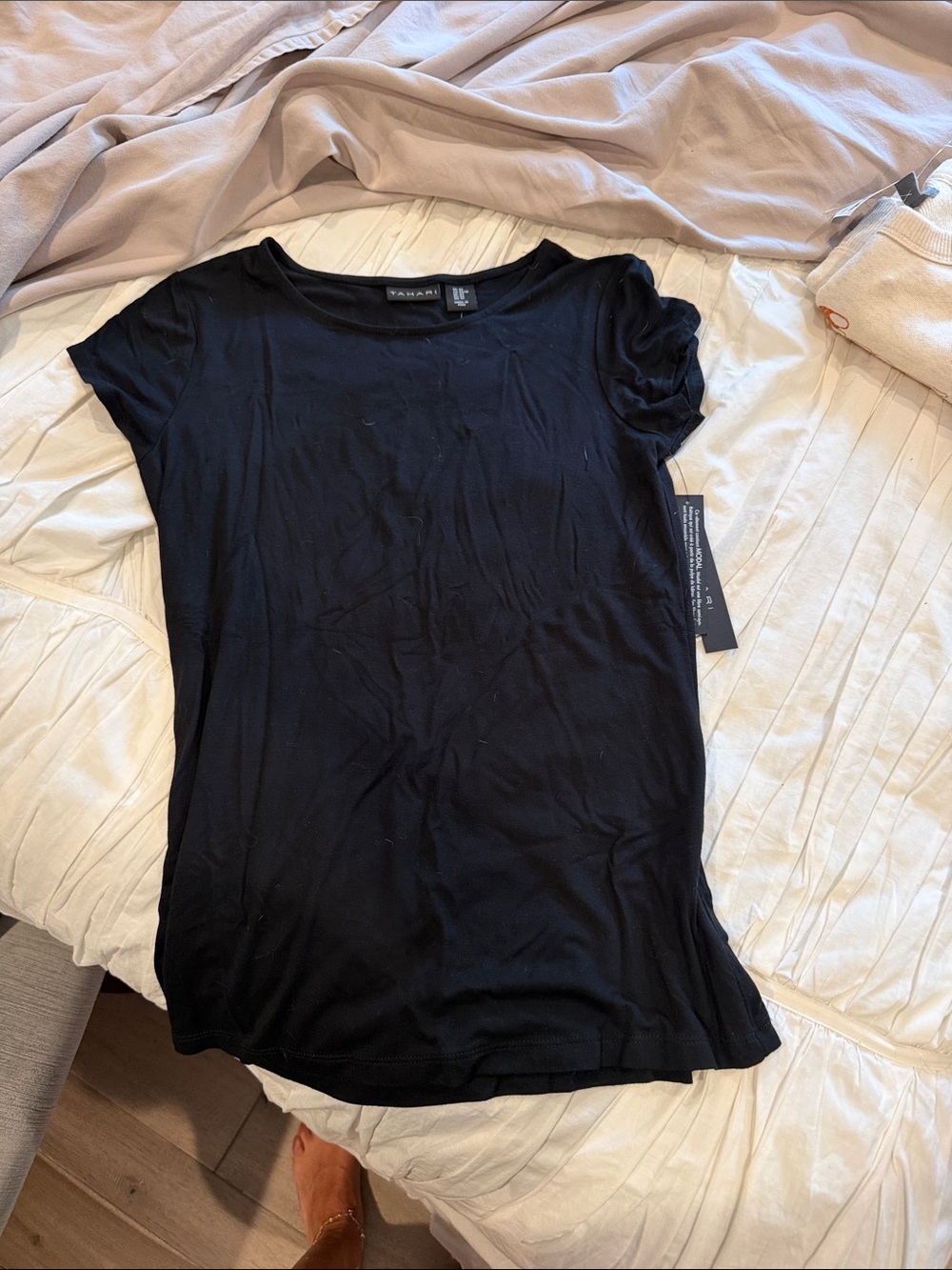 Tahari Black Short Sleeve Crewneck Tee - Classic Slim Fit